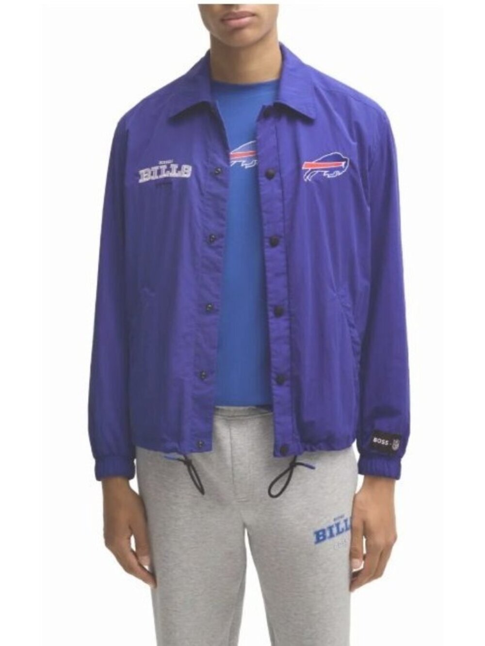 BOSS NFL Buffalo Bills Team Logo Mens Blue Pockets Windbreaker Jacket Sz XXL New